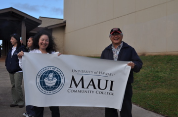 Maui Community College & Pukalani Baptist Church Reps Sign Waving at the Haleakala Entrance